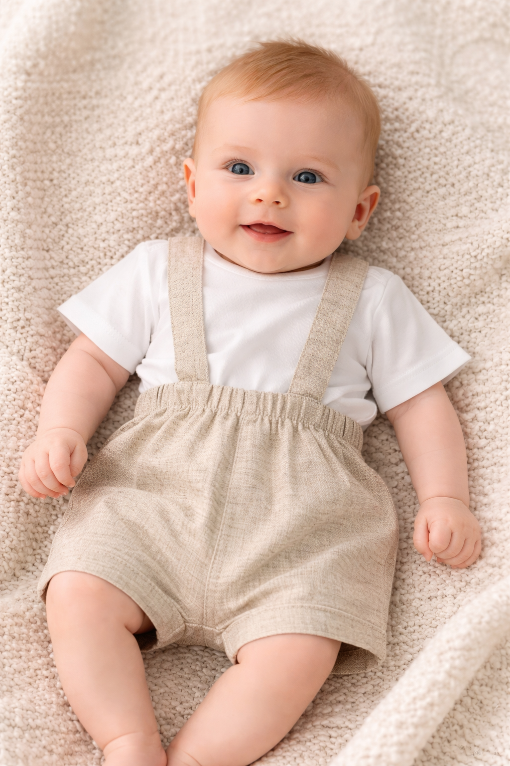 Beige Baby Tuinbroek Set met T-shirt – Zomer Baby Kleding Unisex